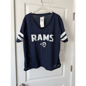 Los Angeles Rams NFL Team Apparel Women's Mid Crop Jersey Shirt Blue Sz XL